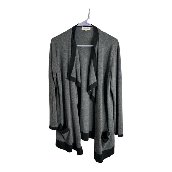 Calvin Klein Women’s Charcoal Gray and Black Open Flowy Cardigan Size L - Picture 1 of 7